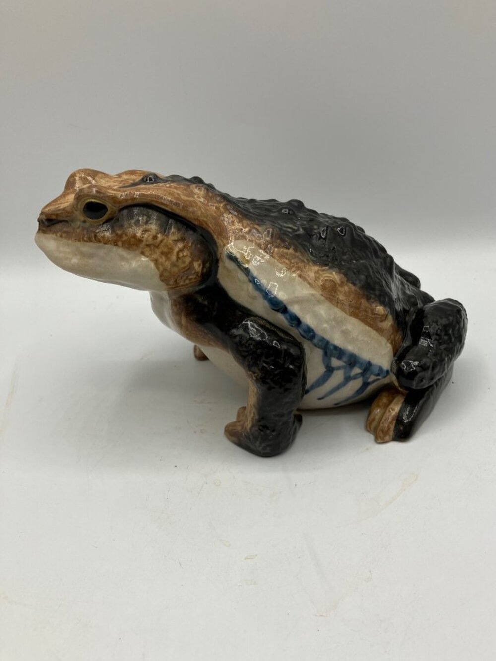 Otagiri Ceramic Toad/Frog Sculpture Japanese Hirado Style 4"Hx7.5"L Hand Painted